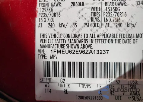 2006 Ford Explorer Xls from USA, damaged, VIN 1FMEU62E96ZA13237